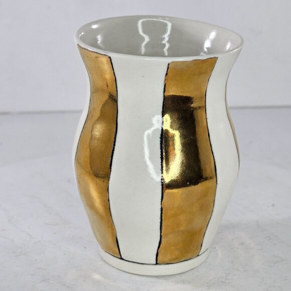 Hope + Mary Miniature Woodland Gold Vase With Fox Design & Gold Stripes - Picture 4 of 8